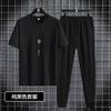 Terno de calça de manga curta masculino 2022 Novo Jovem Masculino esportivo casual gola redonda moderno estampado conjunto de duas peças
