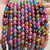 Turmalina de Colores Optimizada Ágata Calcedonia Cuentas Redondas Color Mixto Calcedonia Cuentas Sueltas Pulsera de Cuentas DIY Semi-Terminada Accesorios para Collares