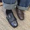 Mocassins Femininos 2026 Novos Estilo Coreano Retro com Detalhe em Pele e Fivela, com Borlas, Slip-On