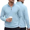 Sitio web independiente ropa de hombre transfronteriza: Sudadera pullover casual americana, top de manga larga con textura de sarga de primavera y otoño, cuello camisero con cremallera a media altura