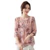 Novo Estilo Chinês Verão 2025 Nova Camiseta para Mães Camisa de Chiffon de Verão para Mulheres de Meia-idade e Idosas Blusa Feminina de Meia-idade