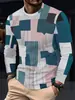 Camiseta Casual Masculina Outono Inverno Estampada Manga Longa Gola Redonda, Listras Coloridas, Novo Design de Tecido