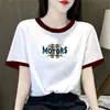 Camiseta de Manga Corta con Bloques de Color para Mujer de Comercio Exterior Transfronterizo, Nuevo Estilo de Verano, Corte Holgado, Top Corto