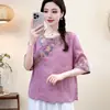 Top bordado estilo étnico 100% rami com design chique, elegante e moderno, versátil, retrô e novo