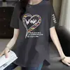 Desembaraço de E-commerce Transfronteiriço Marca Grande Etiqueta Cortada Camiseta Manga Curta Plus Size Feminina Camiseta para Mãe de Meia-Idade Camada Base Superior