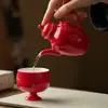 Bule de Chá Cerâmico Festivo Vermelho para Infusão Rápida, Bule Individual com Filtro de Bolinhas, Bule de Mão com Poeira Dourada, Conjunto de Chá Kung Fu