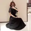Vestido de manga corta 2023 Verano falda grande para niña manga de cinco cuartos cintura ajustada falda larga cintura alta cuello redondo vestido de una pieza