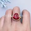 Anillo Ajustable de Cinabrio Natural con Tamaño Ajustable, con un Diseño de una Flor de Riqueza en Flor y una Bolsa de Bendición de Salud, Cobre Chapado en Plata 925, Nuevo Modelo