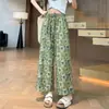 Pantalones Anchos Estampados para Mujer 2026 Verano Nuevos Delgados de Cintura Alta Fluidos Cortos de Algodón y Lino Casuales Rectos