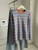 Camiseta Holgada a Rayas Retro de Bloques de Color Otoño 2026 para Mujer, Estilo Coreano, Adelgazante y Aclaradora de Piel, Top Interior para el Trabajo