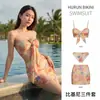 Traje de Baño Sexy de Dos Piezas para Mujer, Conjunto de Verano de Tres Piezas sin Tirantes Tie-Dye, Bañador Adelgazante para Aguas Termales, Estilo Puro Deseo, Bikini Nuevo