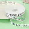 Fita de Poliéster com Bolinhas Pretas de 1cm em Cores Doces para Acessórios de Cabelo DIY, Presilhas de Cabelo, Fita para Presente, Decoração de Bolo com Flores