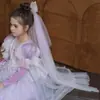 Vestido de Verão para Meninas Manga Bufante Vestido Rapunzel Vestido de Malha Infantil Sofia Saia Saia Tutu para Bebê