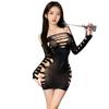 Manyan Lingerie Sexy Feminina Sexy Ombro Caído Macacão Saia Quadril Vazado Perspectiva Macacão Meias Rede Uniforme 7079