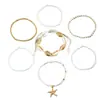 Tobillera trenzada con cuentas de concha estilo resort bohemio transfronterizo Tobillera de cuentas de arroz con estrella de mar estilo playa Juego de siete piezas