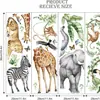 Adesivos de Parede de Vida Selvagem Floresta Tropical Elefante Girafa Desenho Animado Decalques de Parede Adesivos Decorativos Autoadesivos para Sala de Estar