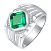Anillo de circonita azul y verde con incrustaciones de diamante cuadrado de temperamento abierto, moderno anillo de diamantes de imitación de turmalina color esmeralda para hombre.