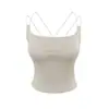 Sexy camisola de verano para mujer con tirantes finos y copas incorporadas, top corto de tirantes de cintura alta con hermoso diseño en la espalda