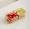 Prato de frutas de vidro de luxo leve, prato criativo dividido para lanches na sala de estar da casa, prato de lanches de frutas secas, prato de sobremesa, prato de frutas e doces
