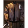 Jaqueta de couro retro americana de gola baseball curta para homens, marca da moda cleanfit de outono, jaqueta de motociclista cool