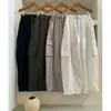 Pantalones cargo de color de contraste con cordón, secado rápido, para mujer, cintura elástica, bolsillos grandes, puños, pierna ancha, moda casual, pantalones tipo paracaídas para verano