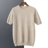 Nuevo Suéter de Cachemira para Hombre Otoño e Invierno Cuello Redondo Tejido de Panal Casual de Negocios Color Sólido Lana Manga Corta