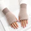 Guantes largos de medio dedo de color sólido nuevos para mujer, de lana para escribir, conducir, oficina, pantalla táctil, cálidos, a prueba de frío, guantes de punto
