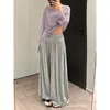 Calças plissadas cinza volumosas estilo lanterna para mulheres, estilo fino de verão, design para baixinhas, calças casuais, calças de cintura alta largas e soltas