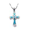 Uma geração de joias de joalheria transfronteiriça do AliExpress moda europeia e americana pingente de cruz de opala azul diamante branco colar