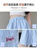 Shorts Casuais Listrados Bordados Azuis para Mulheres Verão 2026 Esportivos Cintura Alta Cordão Soltos Corte A Casual Calças de Cinco Pontos