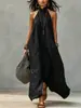 Vestido longo de alça europeu e americano estilo hot girl para férias femininas, sem costas, franzido, solto, ombro a ombro, vestido boêmio transfronteiriço para mulheres