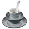 Estilo Nórdico Gris Patrón Arena Imitación Porcelana Vajilla Set Tazones, Platos, Cucharas Sopa, Melamina Mesa Configuración Juego de Cuatro Piezas Restaurante Hotel Mayoreo