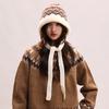 Touca Balaclava para Mulheres, Chapéu de Lã Tricô Fair Isle para Outono e Inverno, Versátil e Quente, Proteção para as Orelhas, Circunferência da Cabeça Grande