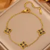Popular Pulsera de Acero de Titanio con Circonita de Trébol de la Suerte para Mujer, Pulsera de Trébol de Cuatro Hojas de Nicho con un Toque de Lujo Ligero y de Alta Gama