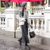 Falda Recta de Cachemir Clásica Simple Versátil para Mujer Otoño e Invierno Abertura Forrada de Polar Caída de Longitud Media Negra Gris