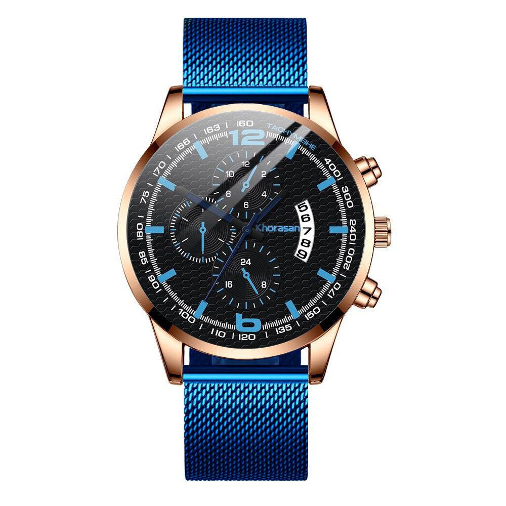 蓝色网带玫金壳黑面蓝针