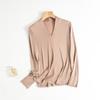 Camiseta de Capa Base de Seda para Mujer para Primavera y Verano, Manga Larga con Cuello en V, Talla Extra, Color Sólido, Se Puede Usar como Capa Interior o Exterior