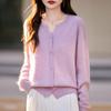Jaqueta Suéter de Lã Acetinada e Cashmere Luxuosa Gola Redonda Tricô Sem Costura Linha Única Cardigan Suéter Feminino Outono Inverno Estilo Preguiçoso