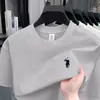 Camiseta de Manga Corta 100% Algodón Puro de Verano para Hombre, Holgada, Casual, Cuello Redondo, con Bordado de Pony, Camiseta Base Versátil