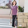 Traje Deportivo Casual de Verano para Mamá, Camiseta de Manga Corta con Cuello en V de Moda para Mujeres, Conjunto de Dos Piezas Top y Pantalones