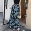 Falda de gasa estampada color café estilo retro para mujer, falda elegante de verano estilo cola de pez ajustada con estampado floral y bordado azul
