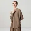 Suéter de tricô com manga morcego, modelagem solta, 12 agulhas, mistura de lã e cashmere para outono e inverno