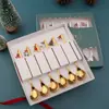 S Regalo de Navidad juego de cucharas de acero inoxidable lindo colgante cuchara de postre cuchara de café tenedor de fruta cuchara caja de regalo