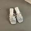 Sandalias de Tacón Grueso con Lazos de Lunares de Alta Gama Estilo Francés para Mujer, Nuevas Chanclas de Punta Cuadrada Verano 2026