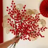 Fruta Roja, Fruta de Acebo, Flores Artificiales, Arreglos Florales Falsos para Sala de Estar, Decoraciones de Año Nuevo, Arreglos Florales de Boda