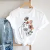 Camiseta de manga corta nueva de verano 2023 estampado floral simple patrón de contorno facial manga corta