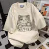 Camiseta de Manga Curta com Estampa Divertida de Verão 2026 para Mulheres, Casual Versátil Modelagem Solta Top Pesado para Casais