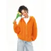 Abrigo-suéter naranja para mujer, cárdigan con capucha de punto trenzado retro dopamina para otoño e invierno, corte holgado, suéter sencillo con cremallera