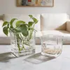 Vaso de Vidro Quadrado para Vela Copo Quadrado de Vidro Transparente Copo Vazio Castiçal Criativo Vasos Ornamentos Vaso Quadrado Hidropônico