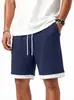 Pantalones cortos casuales de gofre para hombre transfronterizos con dobladillo de color contrastante, cintura elástica, corte recto, longitud media, pantalones de moda de verano